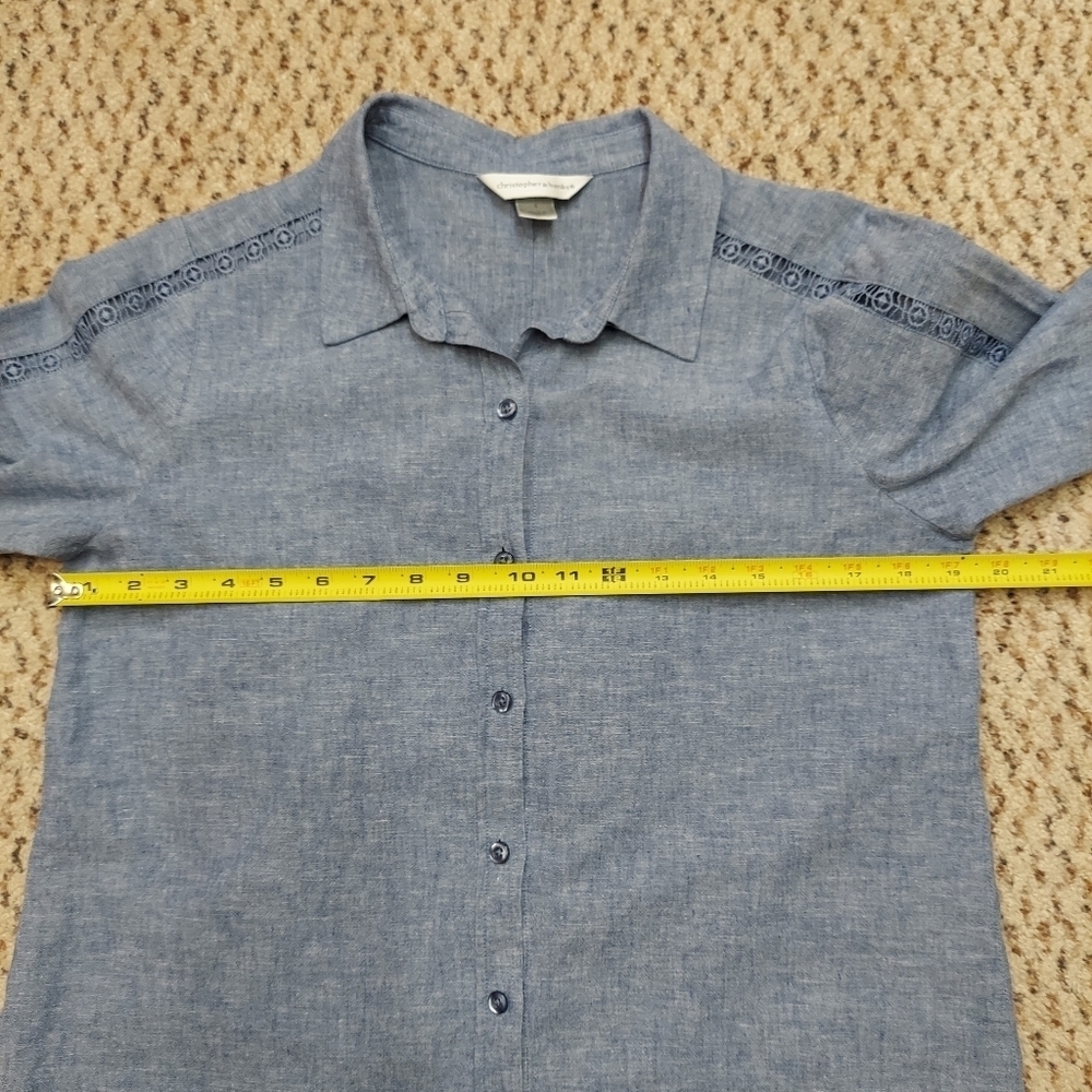 Christopher & Banks Linen Blend Blouse Womens Small Button Up Lace Accents Shirt - Picture 6 of 13
